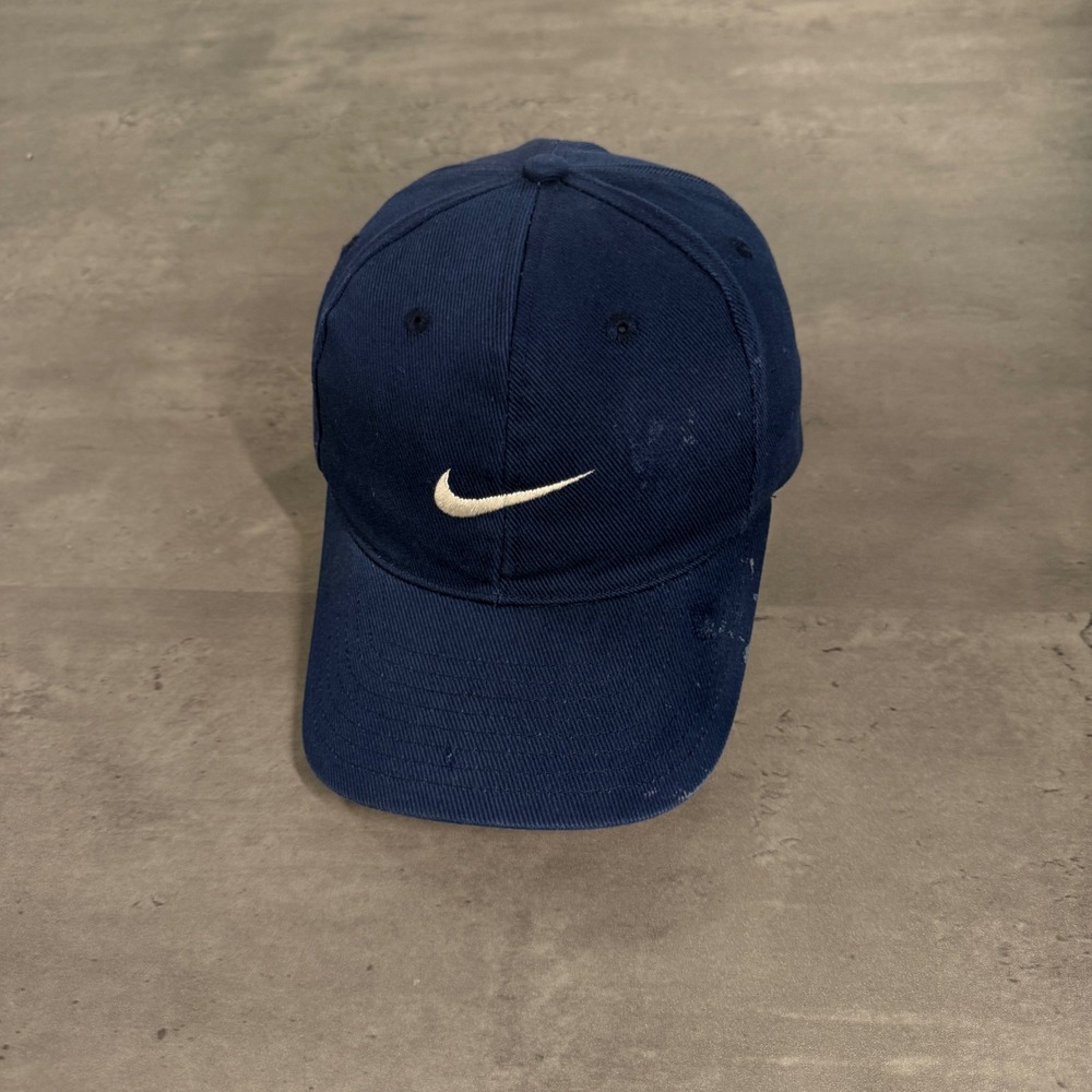 Vintage Nike Snapback Hat Baseball Cap Distressed Navy Blue Embroidered Swoosh